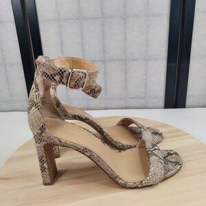 Vince Camuto Bendiva Snakeskin Print Ankle Strap Leather Heels Tan Women US 9M